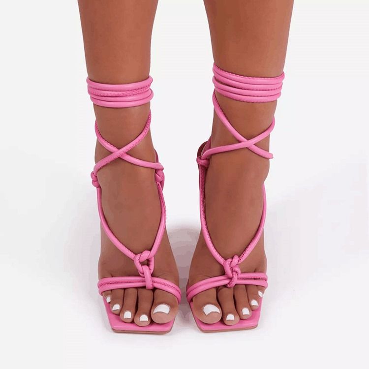 Ankle Strap Lace-up Square Toe Lace-up Damensandalen