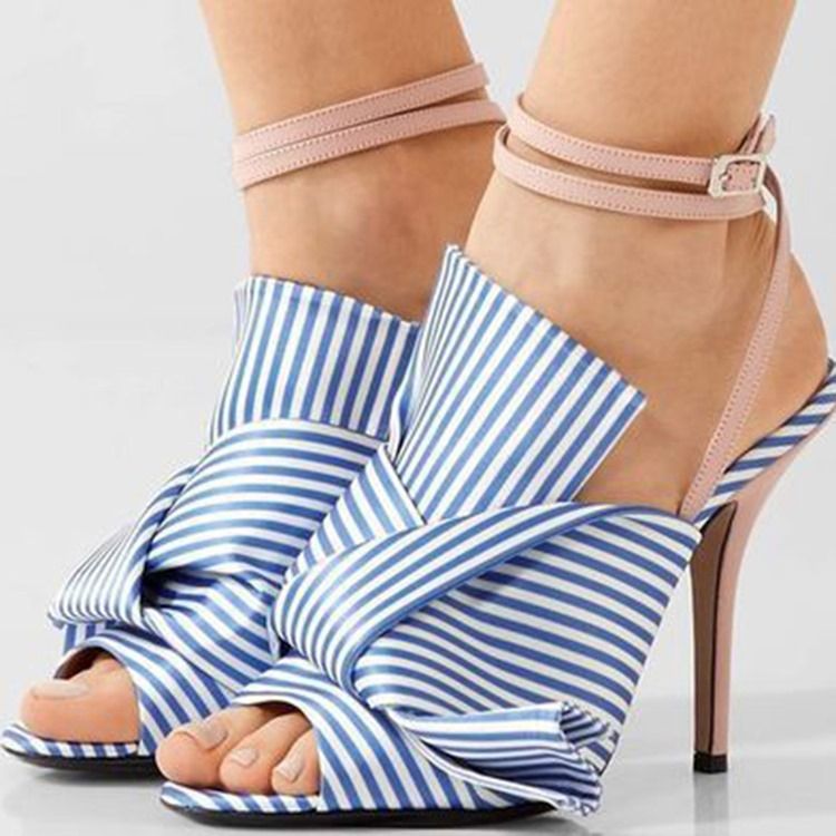 Bow Stripe Knöchelriemen Stiletto-absatz Damen Sandalen