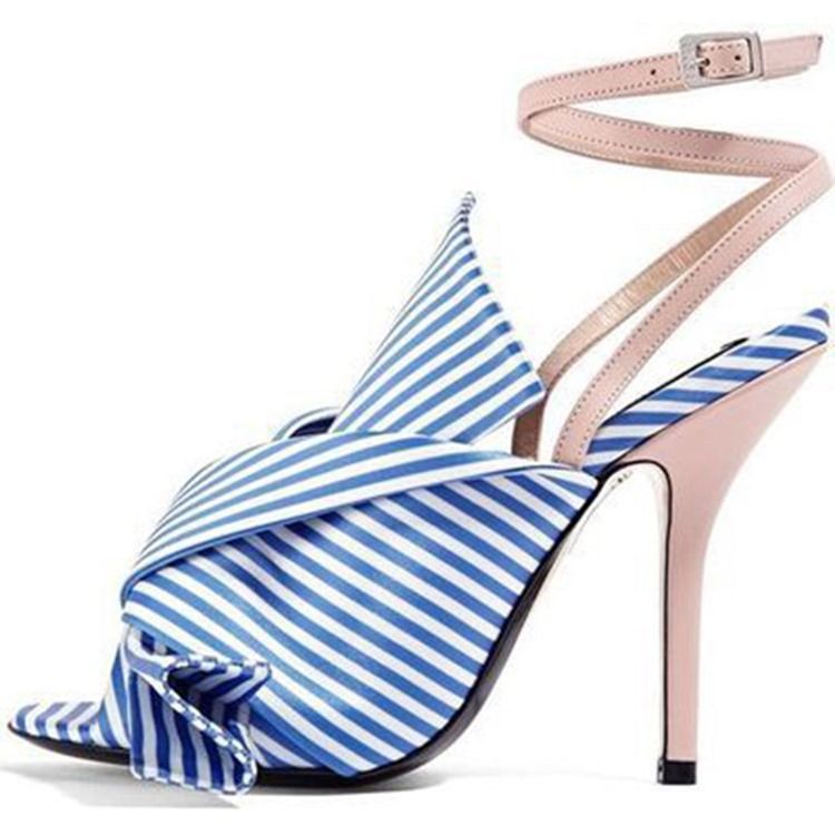 Bow Stripe Knöchelriemen Stiletto-absatz Damen Sandalen