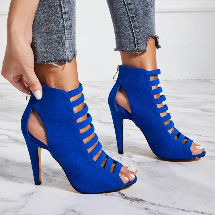 Damen Blau Peep Toe Bakc Zip Stilettos Sandalen