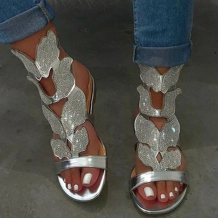 Damen-fersenabdeck-reißverschluss Flach Mit Strass-sandalen