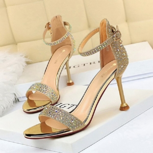 Damen Fersenbedeckende Schnalle Offene Zehe Strass Sandalen