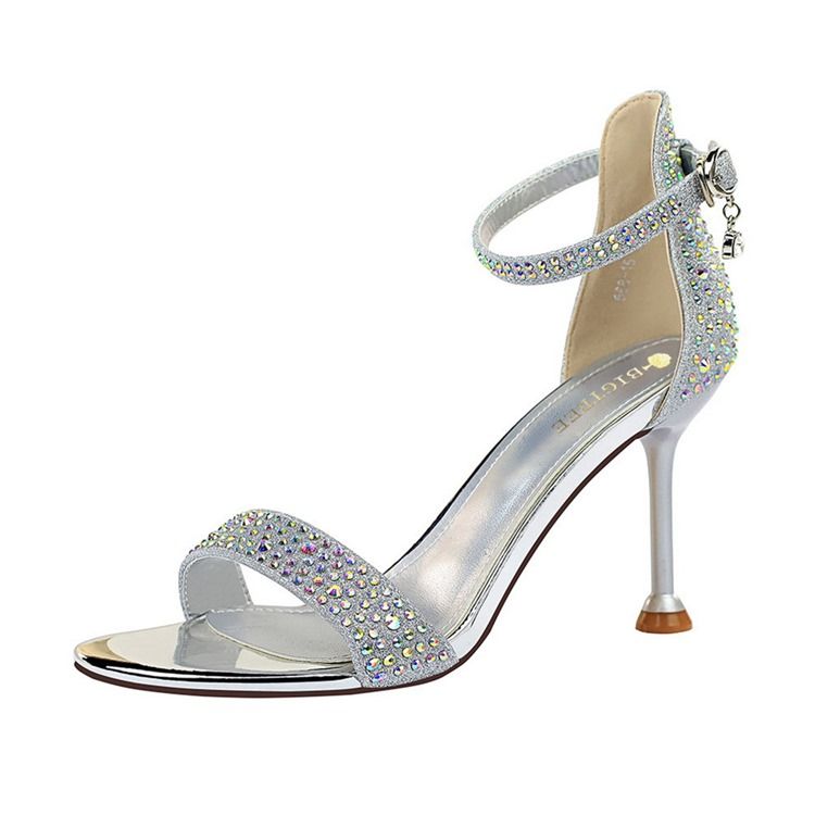 Damen Fersenbedeckende Schnalle Offene Zehe Strass Sandalen