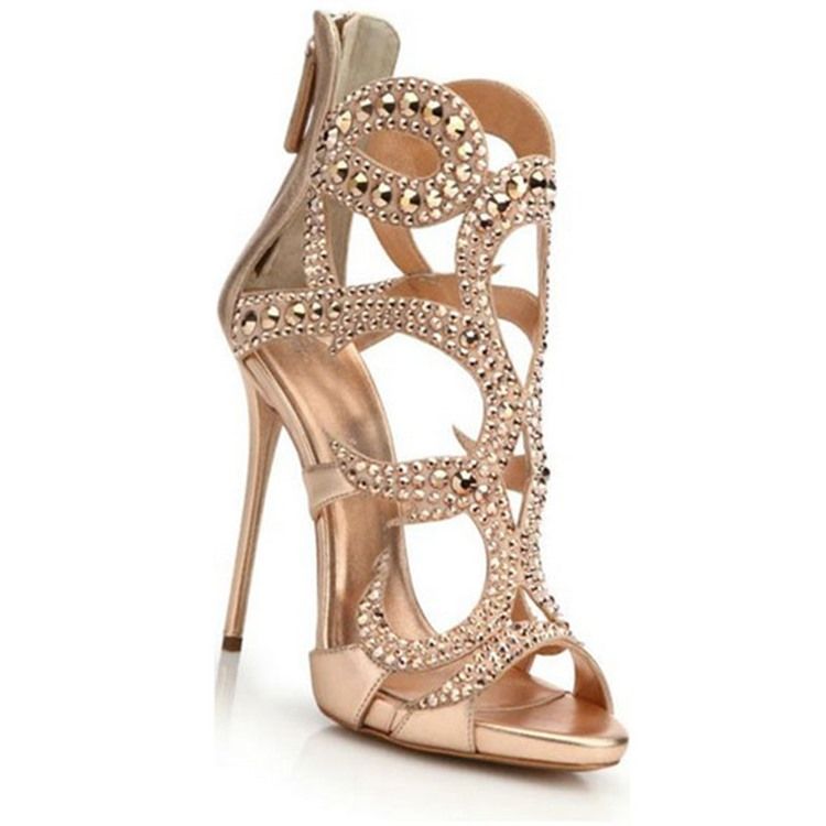 Damen Open Toe Stiletto Heel Zipper Hollow Sandalen