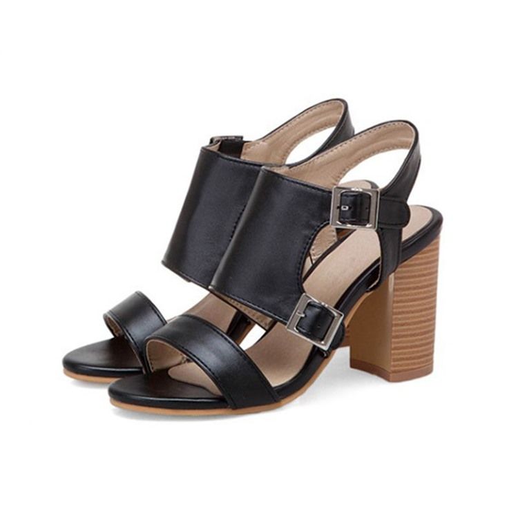 Damen-patchwork-sandalen Mit Klobigem Absatz Und Offener Schnalle