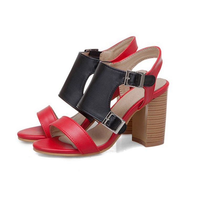 Damen-patchwork-sandalen Mit Klobigem Absatz Und Offener Schnalle