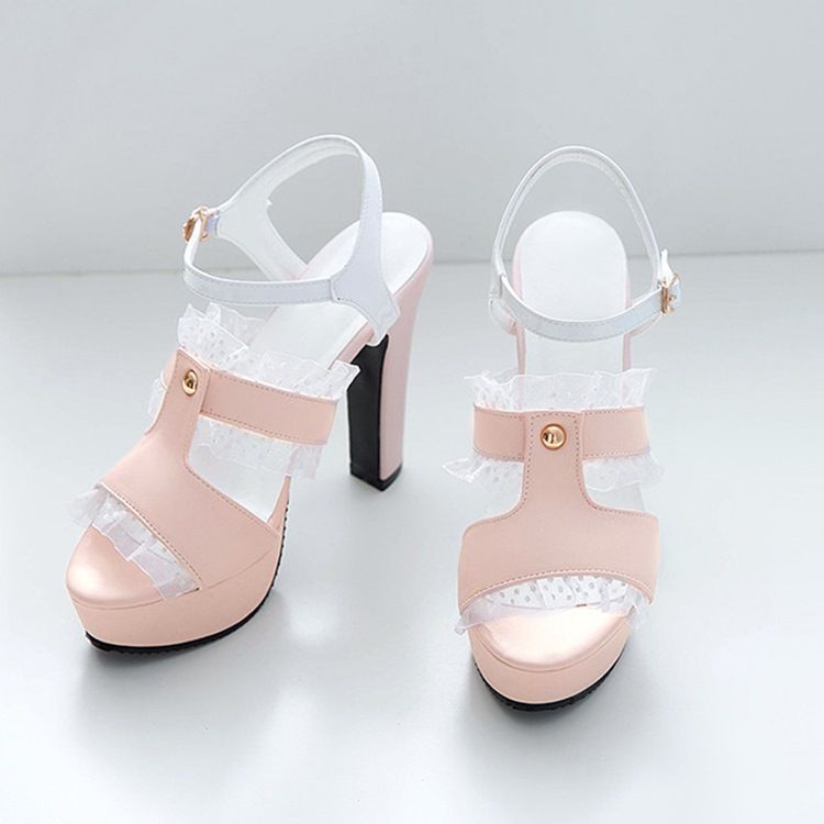 Damen-peep-toe-hohlsandalen Mit Dickem Absatz Und Schnalle