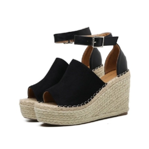 Damen-peep-toe-plateau-espadrille-keilsandalen Mit Schnalle