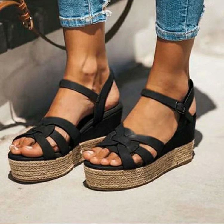 Damen Plateau-sandalen Mit Schnalle Und Offener Zehenpartie