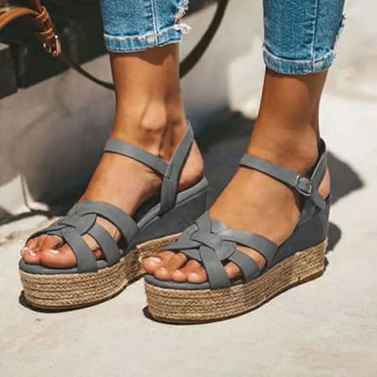 Damen Plateau-sandalen Mit Schnalle Und Offener Zehenpartie