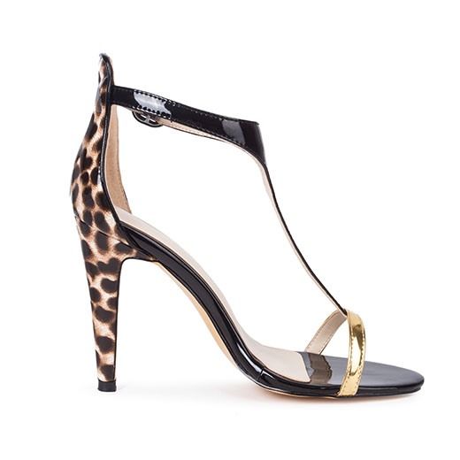 Damen Pu Leopard Print T-straps Offene Zehen Stilettos Sandalen