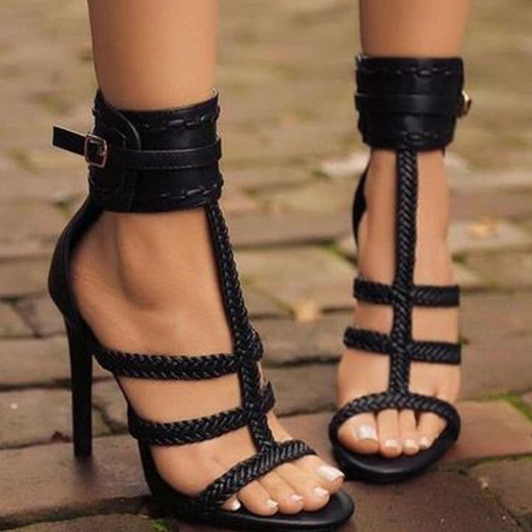 Damen-sandalen Mit Reißverschluss Mit Absatz Und Stilettoabsatz