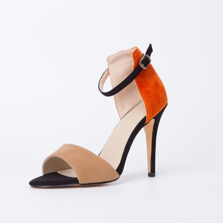 Damen Sling Back Patchwork Orange Stilettos Sandalen