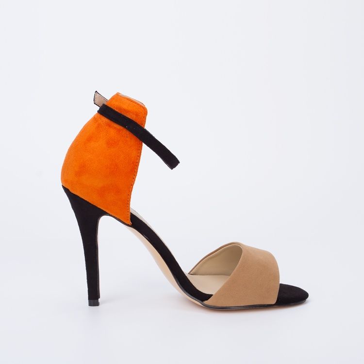 Damen Sling Back Patchwork Orange Stilettos Sandalen