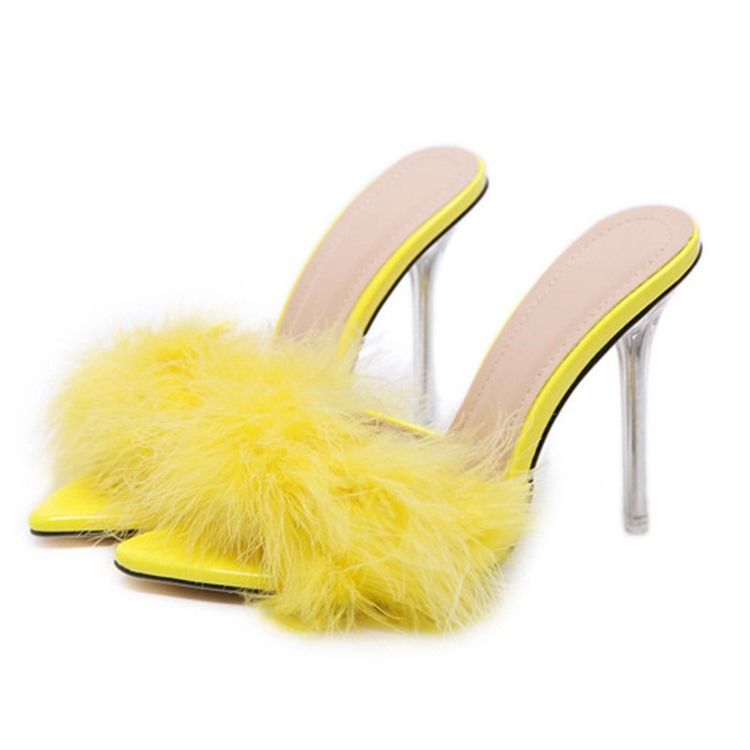 Damen-slipper Mit Stiletto-absatz Und Pompon Zum Hineinschlüpfen