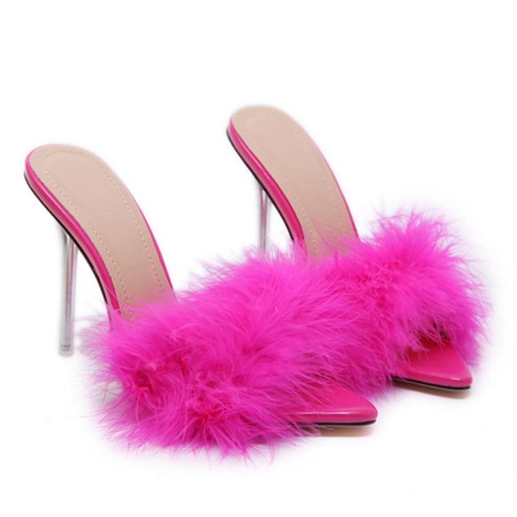 Damen-slipper Mit Stiletto-absatz Und Pompon Zum Hineinschlüpfen