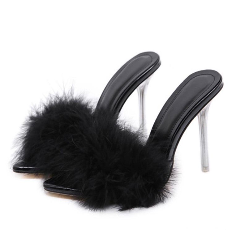 Damen-slipper Mit Stiletto-absatz Und Pompon Zum Hineinschlüpfen