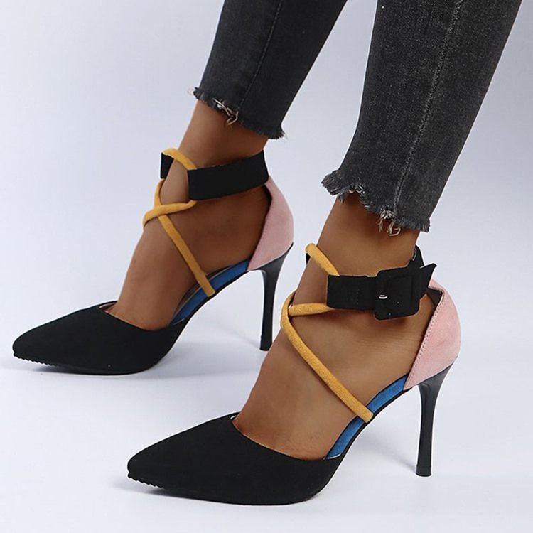 Damen Spitze Schuhe Mit Stiletto-absatz Und Schnalle Low-cut-obermaterial Dünne Schuhe