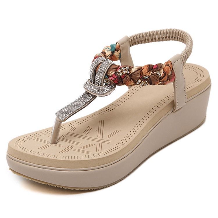 Damen Tanga Keilabsatz Slip-on Strass Sandalen