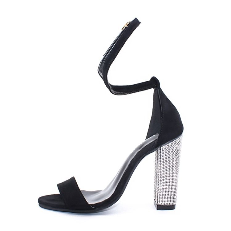 Damensandalen Mit Strass-linien-schnalle Und Chunky Heel