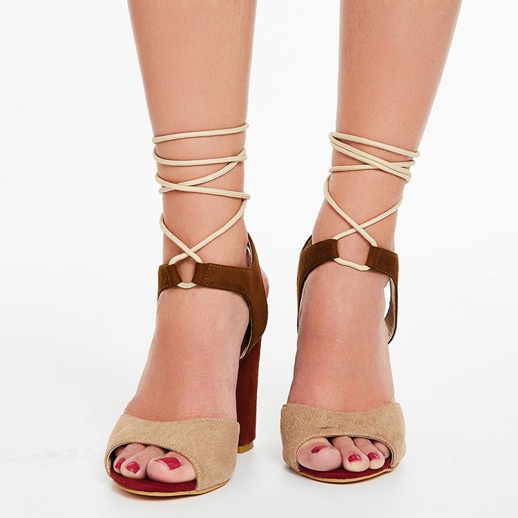 Farbblock-sandalen Mit Klobigem Absatz Für Damen