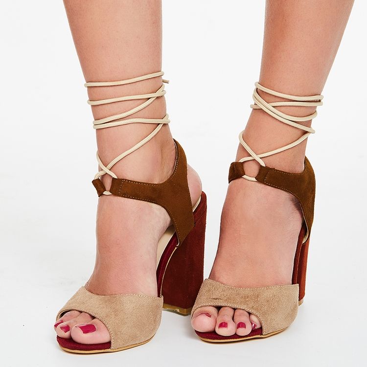 Farbblock-sandalen Mit Klobigem Absatz Für Damen