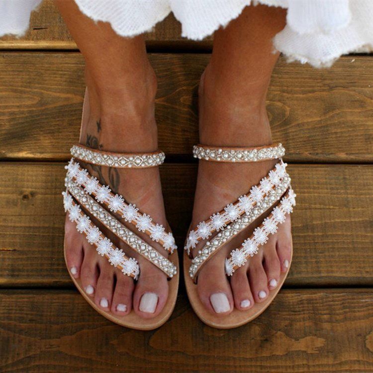 Flach Mit Flip Flop Strass Damen Hausschuhe