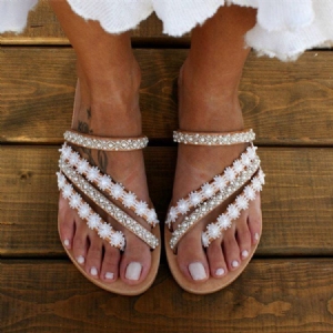 Flach Mit Flip Flop Strass Damen Hausschuhe