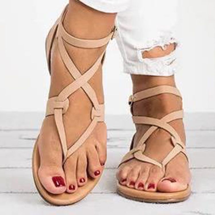 Flache Sandalen Mit Riemen Und Flacher Schnalle Für Damen