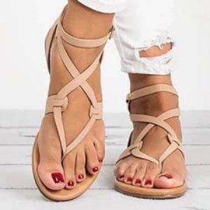 Flache Sandalen Mit Riemen Und Flacher Schnalle Für Damen