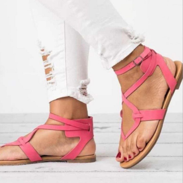 Flache Sandalen Mit Riemen Und Flacher Schnalle Für Damen