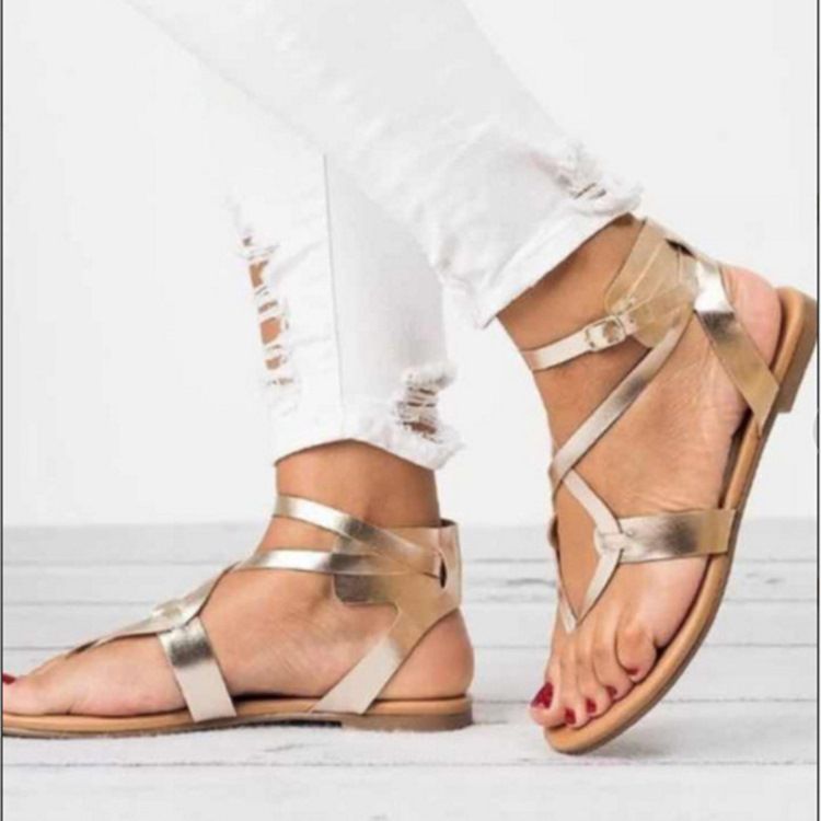 Flache Sandalen Mit Riemen Und Flacher Schnalle Für Damen