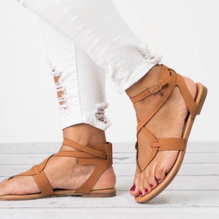 Flache Sandalen Mit Riemen Und Flacher Schnalle Für Damen