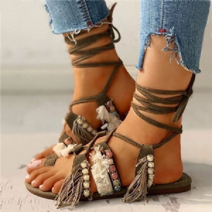 Flache Sandalen Mit Runder Spitze Und Patchwork-schnürung Für Damen