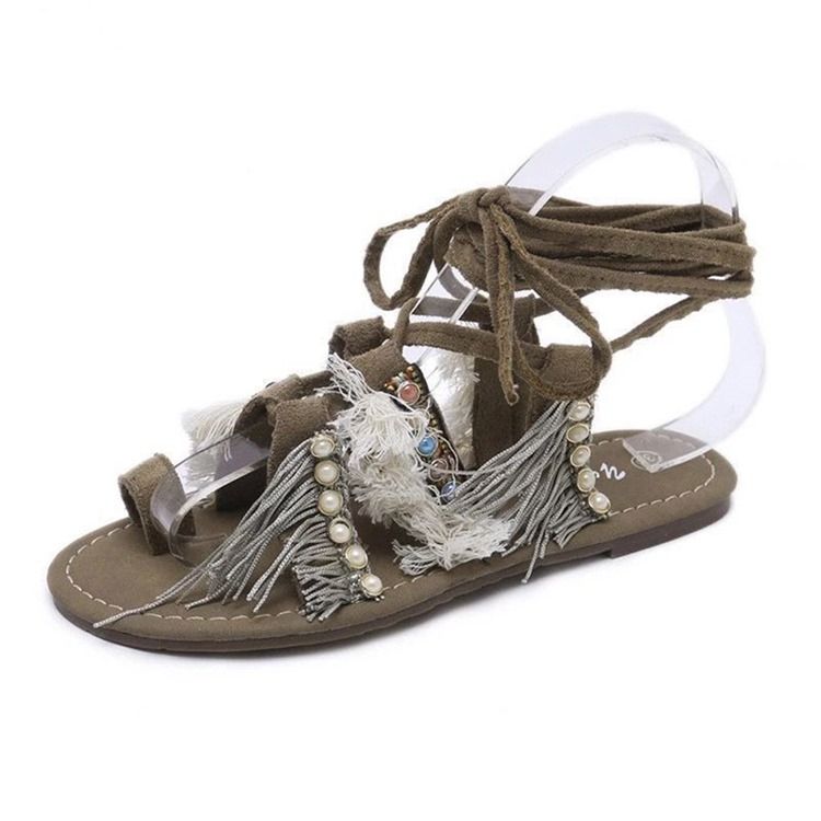 Flache Sandalen Mit Runder Spitze Und Patchwork-schnürung Für Damen