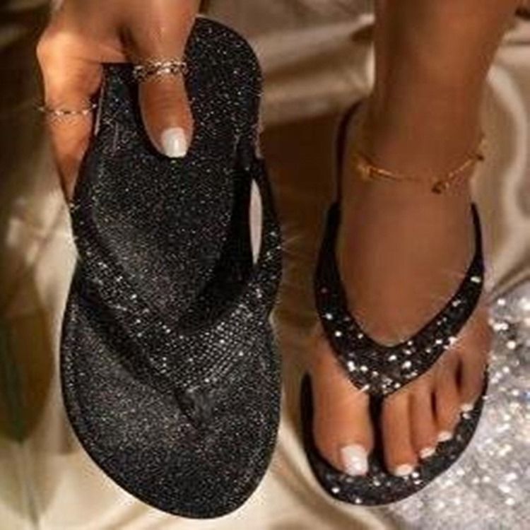 Flache Slipper Mit Strass-tanga Für Damen