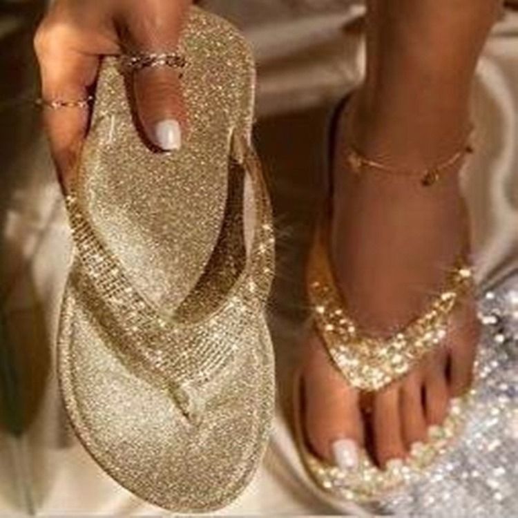 Flache Slipper Mit Strass-tanga Für Damen