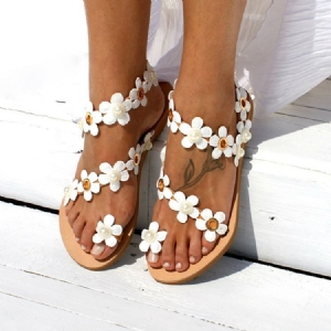 Floral Toe Ring Slip-on Damen Flache Sandalen