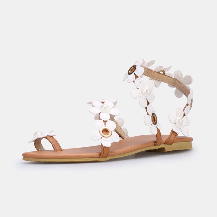 Floral Toe Ring Slip-on Damen Flache Sandalen