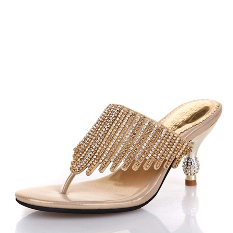 Frauen Strass Tanga Slip-on Spool Heel Pantoletten