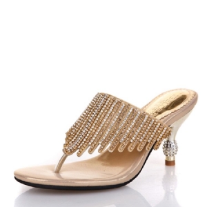 Frauen Strass Tanga Slip-on Spool Heel Pantoletten