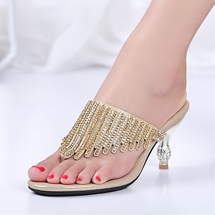 Frauen Strass Tanga Slip-on Spool Heel Pantoletten