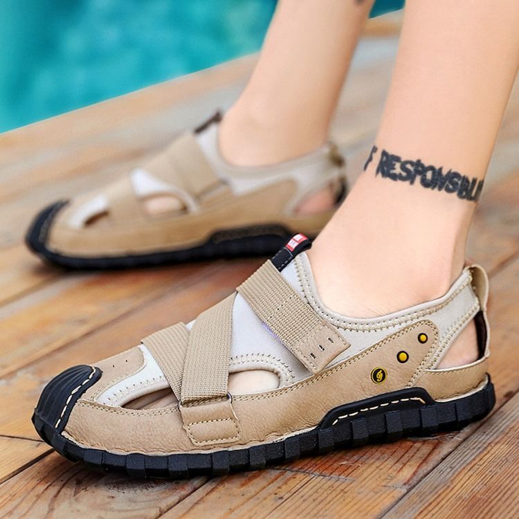 Herren-klettverschluss-plateau-sandalen Mit Flachem Obermaterial