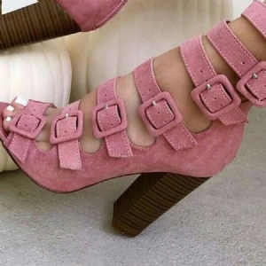 Klobige Stiefeletten Mit Peep-toe-schnallen In Rosa Für Damen