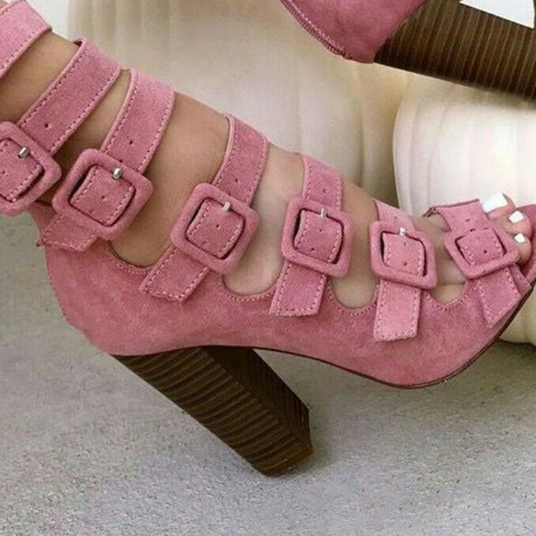 Klobige Stiefeletten Mit Peep-toe-schnallen In Rosa Für Damen