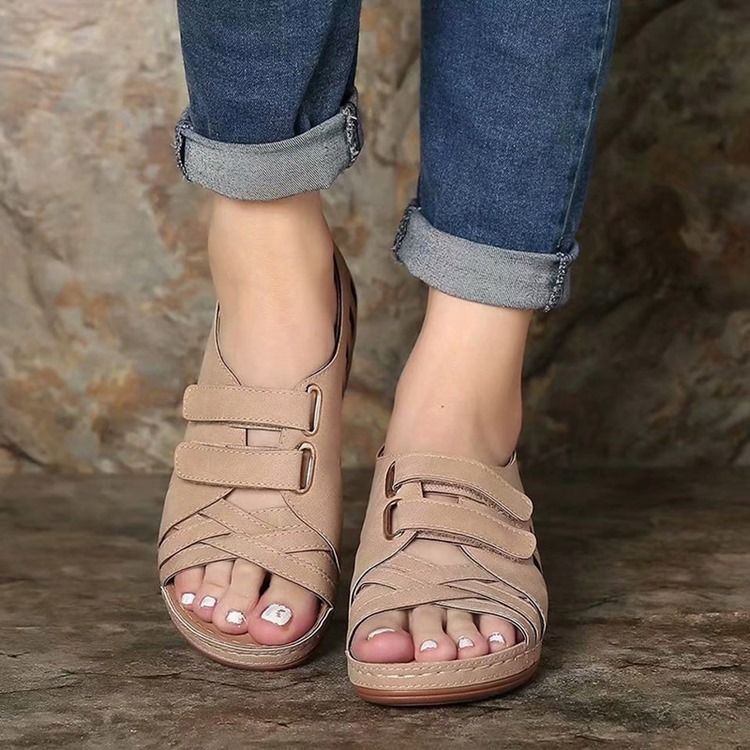 Offene Zehensandalen Mit Keilabsatz Und Klettverschluss Für Damen