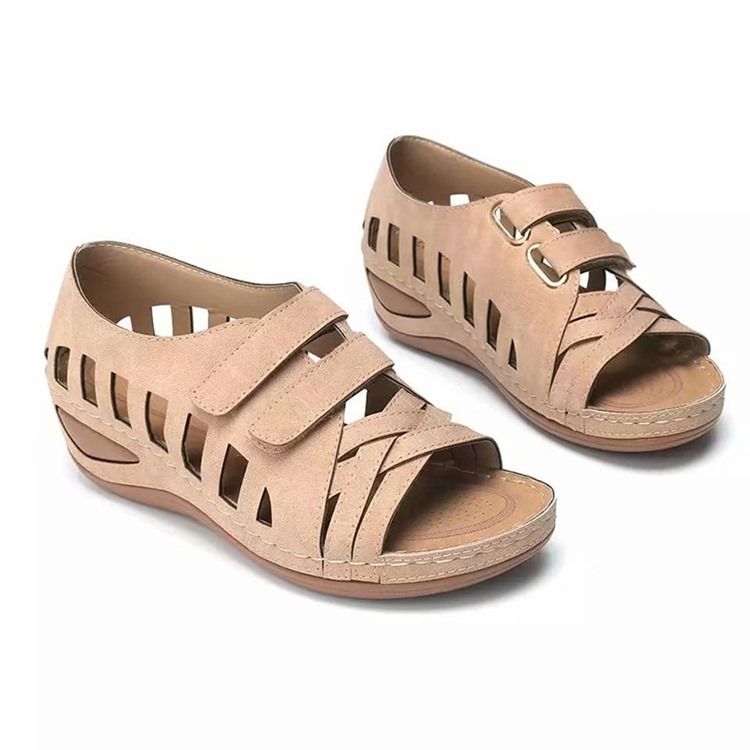 Offene Zehensandalen Mit Keilabsatz Und Klettverschluss Für Damen