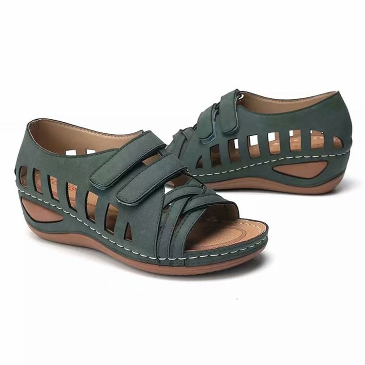 Offene Zehensandalen Mit Keilabsatz Und Klettverschluss Für Damen