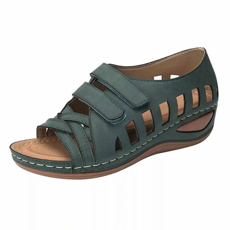 Offene Zehensandalen Mit Keilabsatz Und Klettverschluss Für Damen