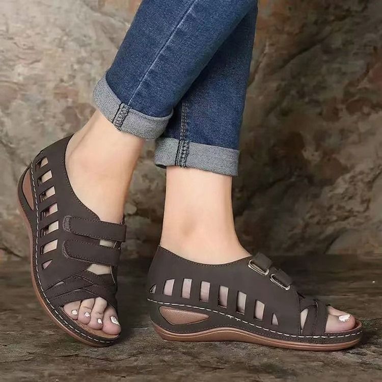 Offene Zehensandalen Mit Keilabsatz Und Klettverschluss Für Damen